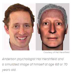 Image of the scientist and his artificially aged self