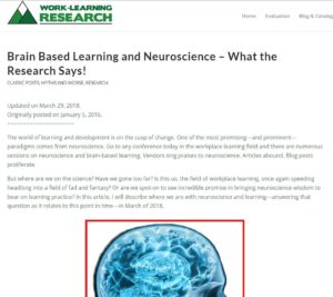 Will Thalheimer's Post on Brain-based Learning