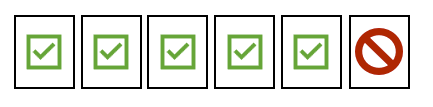 A row of five green checkmarks followed by one red slash mark.